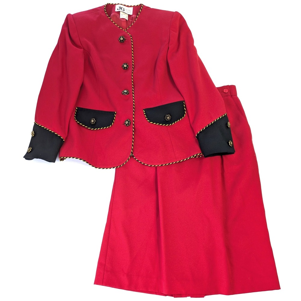 JG Petite Collection by Joyce 2-pc Red Skirt Suit Vintage Blazer Set Sz 6/12 USA